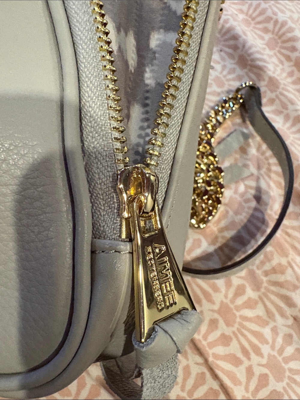 Aime Leon Dore Crossbody Bag In Light Gray With Gold Chain View 3